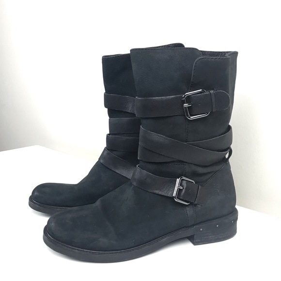 MINT VELVET Izzy Buckle Black Leather Calf Boots 9 - Picture 1 of 8